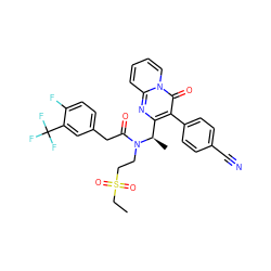 CCS(=O)(=O)CCN(C(=O)Cc1ccc(F)c(C(F)(F)F)c1)[C@H](C)c1nc2ccccn2c(=O)c1-c1ccc(C#N)cc1 ZINC000029038864