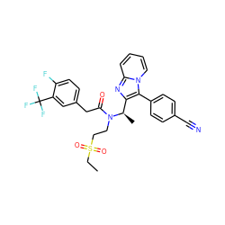 CCS(=O)(=O)CCN(C(=O)Cc1ccc(F)c(C(F)(F)F)c1)[C@H](C)c1nc2ccccn2c1-c1ccc(C#N)cc1 ZINC000029038870