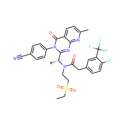 CCS(=O)(=O)CCN(C(=O)Cc1ccc(F)c(C(F)(F)F)c1)[C@H](C)c1nc2nc(C)ccc2c(=O)n1-c1ccc(C#N)cc1 ZINC000049695032