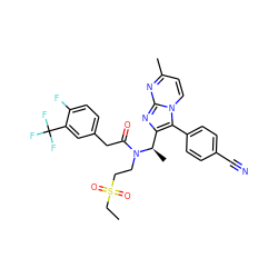 CCS(=O)(=O)CCN(C(=O)Cc1ccc(F)c(C(F)(F)F)c1)[C@H](C)c1nc2nc(C)ccn2c1-c1ccc(C#N)cc1 ZINC000049709226