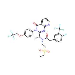 CCS(=O)(=O)CCN(C(=O)Cc1ccc(F)c(C(F)(F)F)c1)[C@H](C)c1nc2ncccc2c(=O)n1-c1ccc(OCC(F)(F)F)cc1 ZINC000049780268