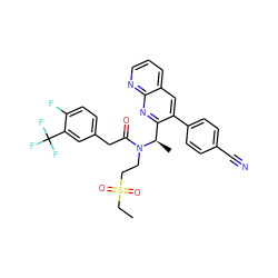 CCS(=O)(=O)CCN(C(=O)Cc1ccc(F)c(C(F)(F)F)c1)[C@H](C)c1nc2ncccc2cc1-c1ccc(C#N)cc1 ZINC000029038856