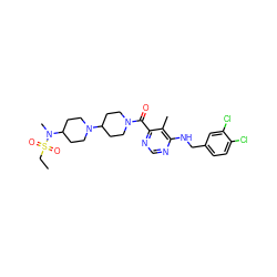 CCS(=O)(=O)N(C)C1CCN(C2CCN(C(=O)c3ncnc(NCc4ccc(Cl)c(Cl)c4)c3C)CC2)CC1 ZINC000147552301