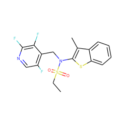 CCS(=O)(=O)N(Cc1c(F)cnc(F)c1F)c1sc2ccccc2c1C ZINC000115233415