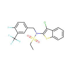 CCS(=O)(=O)N(Cc1ccc(F)c(C(F)(F)F)c1)c1sc2ccccc2c1Cl ZINC000115231083