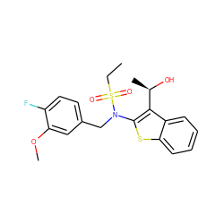 CCS(=O)(=O)N(Cc1ccc(F)c(OC)c1)c1sc2ccccc2c1[C@@H](C)O ZINC000115232818