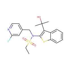 CCS(=O)(=O)N(Cc1ccnc(F)c1)c1sc2ccccc2c1C(C)(C)O ZINC000115233566