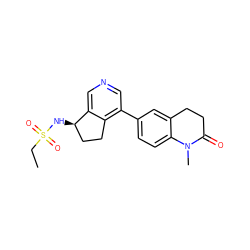 CCS(=O)(=O)N[C@@H]1CCc2c(-c3ccc4c(c3)CCC(=O)N4C)cncc21 ZINC000204987355