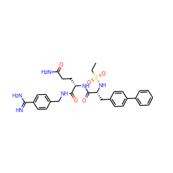 CCS(=O)(=O)N[C@H](Cc1ccc(-c2ccccc2)cc1)C(=O)N[C@@H](CCC(N)=O)C(=O)NCc1ccc(C(=N)N)cc1 ZINC000003989240