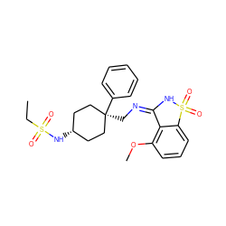 CCS(=O)(=O)N[C@H]1CC[C@](C/N=C2/NS(=O)(=O)c3cccc(OC)c32)(c2ccccc2)CC1 ZINC000473112039