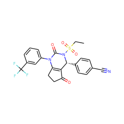 CCS(=O)(=O)N1C(=O)N(c2cccc(C(F)(F)F)c2)C2=C(C(=O)CC2)[C@H]1c1ccc(C#N)cc1 ZINC000224630277