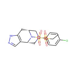 CCS(=O)(=O)N1C[C@@H]2c3cn[nH]c3C[C@H](C1)N2S(=O)(=O)c1ccc(Cl)cc1 ZINC000045254595