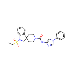 CCS(=O)(=O)N1CC2(CCN(C(=O)Nc3cn(-c4ccccc4)cn3)CC2)c2ccccc21 ZINC000045286326