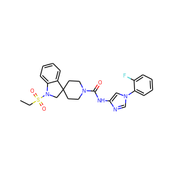 CCS(=O)(=O)N1CC2(CCN(C(=O)Nc3cn(-c4ccccc4F)cn3)CC2)c2ccccc21 ZINC000045285208