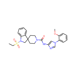 CCS(=O)(=O)N1CC2(CCN(C(=O)Nc3cn(-c4ccccc4OC)cn3)CC2)c2ccccc21 ZINC000045291291