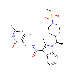 CCS(=O)(=O)N1CCC([C@@H](C)n2c(C)c(C(=O)NCc3c(C)cc(C)[nH]c3=O)c3ccccc32)CC1 ZINC000474607065