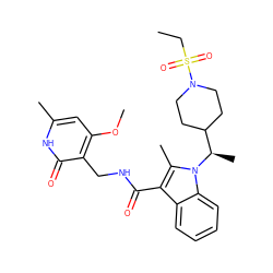 CCS(=O)(=O)N1CCC([C@@H](C)n2c(C)c(C(=O)NCc3c(OC)cc(C)[nH]c3=O)c3ccccc32)CC1 ZINC000205740383