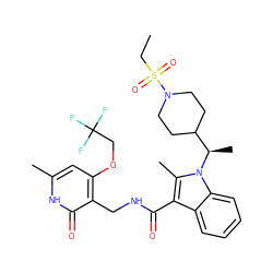 CCS(=O)(=O)N1CCC([C@@H](C)n2c(C)c(C(=O)NCc3c(OCC(F)(F)F)cc(C)[nH]c3=O)c3ccccc32)CC1 ZINC000474602143