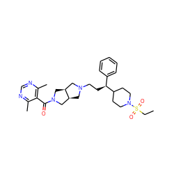 CCS(=O)(=O)N1CCC([C@@H](CCN2C[C@H]3CN(C(=O)c4c(C)ncnc4C)C[C@H]3C2)c2ccccc2)CC1 ZINC000064513354