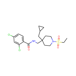 CCS(=O)(=O)N1CCC(CNC(=O)c2ccc(Cl)cc2Cl)(CC2CC2)CC1 ZINC000035920209