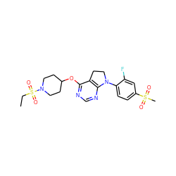 CCS(=O)(=O)N1CCC(Oc2ncnc3c2CCN3c2ccc(S(C)(=O)=O)cc2F)CC1 ZINC000095579755