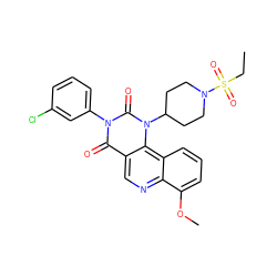 CCS(=O)(=O)N1CCC(n2c(=O)n(-c3cccc(Cl)c3)c(=O)c3cnc4c(OC)cccc4c32)CC1 ZINC000043206861