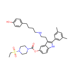 CCS(=O)(=O)N1CCN(C(=O)Oc2ccc3[nH]c(-c4cc(C)cc(C)c4)c(CCNCCCCc4ccc(O)cc4)c3c2)CC1 ZINC000027561211