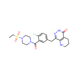 CCS(=O)(=O)N1CCN(C(=O)c2cc(Cc3n[nH]c(=O)c4c3NCCC4)ccc2F)CC1 ZINC000148134801