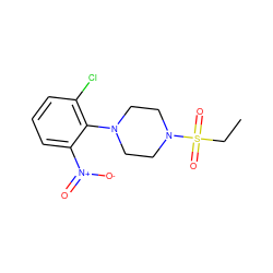 CCS(=O)(=O)N1CCN(c2c(Cl)cccc2[N+](=O)[O-])CC1 ZINC000004123209