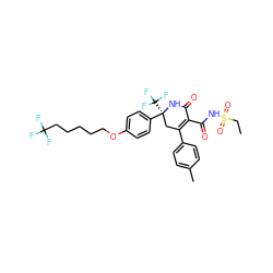 CCS(=O)(=O)NC(=O)C1=C(c2ccc(C)cc2)C[C@](c2ccc(OCCCCCC(F)(F)F)cc2)(C(F)(F)F)NC1=O ZINC000221884967