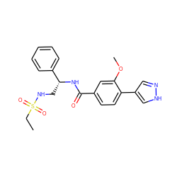 CCS(=O)(=O)NC[C@@H](NC(=O)c1ccc(-c2cn[nH]c2)c(OC)c1)c1ccccc1 ZINC001772624072