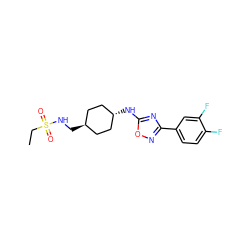 CCS(=O)(=O)NC[C@H]1CC[C@H](Nc2nc(-c3ccc(F)c(F)c3)no2)CC1 ZINC000261174818