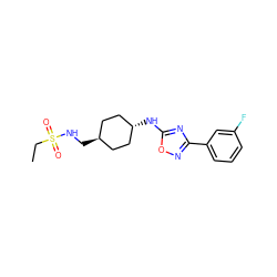 CCS(=O)(=O)NC[C@H]1CC[C@H](Nc2nc(-c3cccc(F)c3)no2)CC1 ZINC000261172568