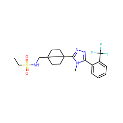 CCS(=O)(=O)NCC12CCC(c3nnc(-c4ccccc4C(F)(F)F)n3C)(CC1)CC2 ZINC000071329581