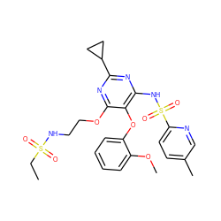 CCS(=O)(=O)NCCOc1nc(C2CC2)nc(NS(=O)(=O)c2ccc(C)cn2)c1Oc1ccccc1OC ZINC000028013477