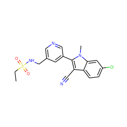 CCS(=O)(=O)NCc1cncc(-c2c(C#N)c3ccc(Cl)cc3n2C)c1 ZINC000116648150