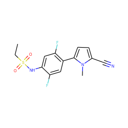 CCS(=O)(=O)Nc1cc(F)c(-c2ccc(C#N)n2C)cc1F ZINC000034949097