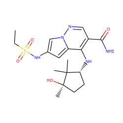 CCS(=O)(=O)Nc1cc2c(N[C@@H]3CC[C@@](C)(O)C3(C)C)c(C(N)=O)cnn2c1 ZINC000146079886