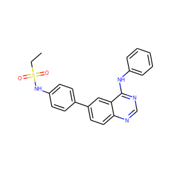 CCS(=O)(=O)Nc1ccc(-c2ccc3ncnc(Nc4ccccc4)c3c2)cc1 ZINC000143165828