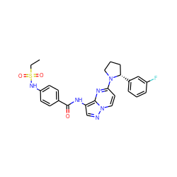 CCS(=O)(=O)Nc1ccc(C(=O)Nc2cnn3ccc(N4CCC[C@@H]4c4cccc(F)c4)nc23)cc1 ZINC000118400344