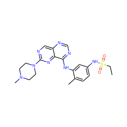 CCS(=O)(=O)Nc1ccc(C)c(Nc2ncnc3cnc(N4CCN(C)CC4)nc23)c1 ZINC000166160124
