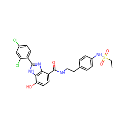 CCS(=O)(=O)Nc1ccc(CCNC(=O)c2ccc(O)c3[nH]c(-c4ccc(Cl)cc4Cl)nc23)cc1 ZINC000043073116