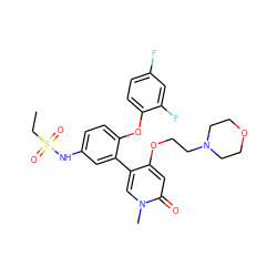 CCS(=O)(=O)Nc1ccc(Oc2ccc(F)cc2F)c(-c2cn(C)c(=O)cc2OCCN2CCOCC2)c1 ZINC000217390653