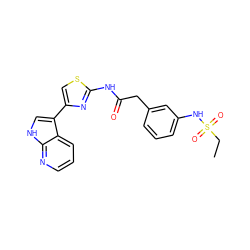 CCS(=O)(=O)Nc1cccc(CC(=O)Nc2nc(-c3c[nH]c4ncccc34)cs2)c1 ZINC000202015408