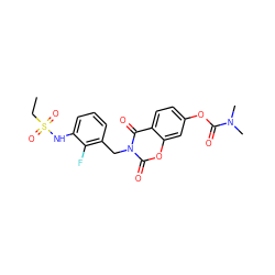 CCS(=O)(=O)Nc1cccc(Cn2c(=O)oc3cc(OC(=O)N(C)C)ccc3c2=O)c1F ZINC000653873379