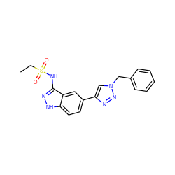 CCS(=O)(=O)Nc1n[nH]c2ccc(-c3cn(Cc4ccccc4)nn3)cc12 ZINC000146478902