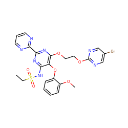 CCS(=O)(=O)Nc1nc(-c2ncccn2)nc(OCCOc2ncc(Br)cn2)c1Oc1ccccc1OC ZINC000095552457