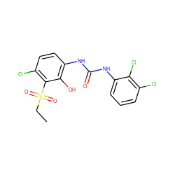 CCS(=O)(=O)c1c(Cl)ccc(NC(=O)Nc2cccc(Cl)c2Cl)c1O ZINC000653866613