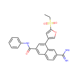 CCS(=O)(=O)c1cc(-c2cc(C(=O)Nc3ccccc3)cc3ccc(C(=N)N)cc23)co1 ZINC000026834122