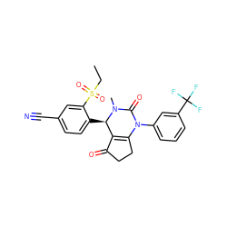 CCS(=O)(=O)c1cc(C#N)ccc1[C@@H]1C2=C(CCC2=O)N(c2cccc(C(F)(F)F)c2)C(=O)N1C ZINC001772655903